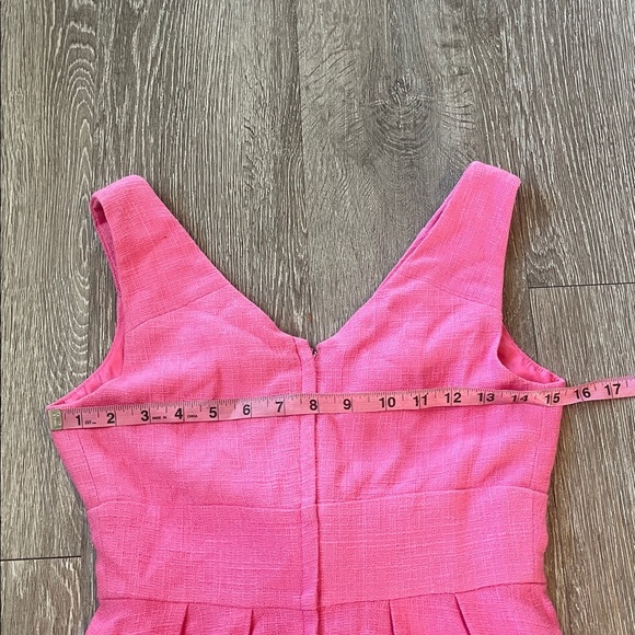 Lilly Pulitzer Vibrant Pink Dress linen blend rosette detail v neck tank top 2 - Picture 5 of 7